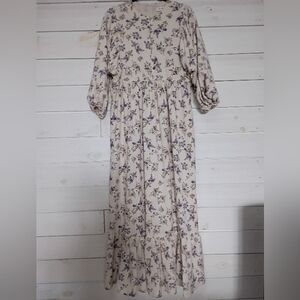 One Fine Day Floral Cream and Purple Women's Dress